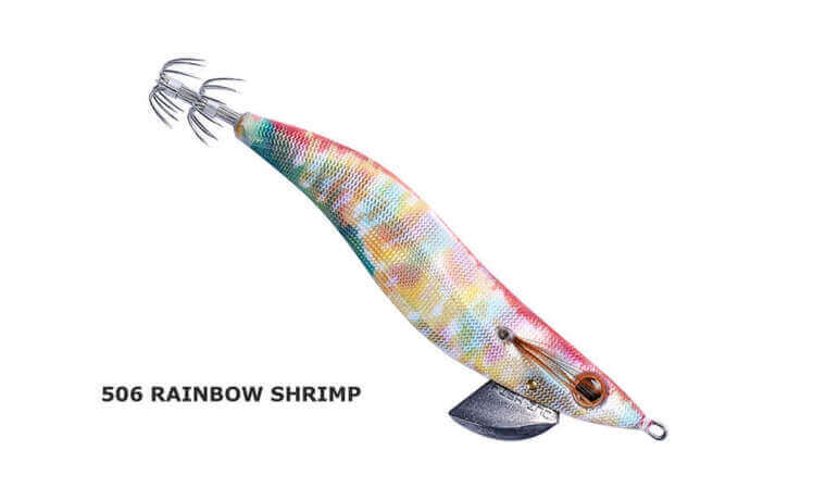 Fish Inc Egilicious Squid Jigs in Rainbow Shrimp colours